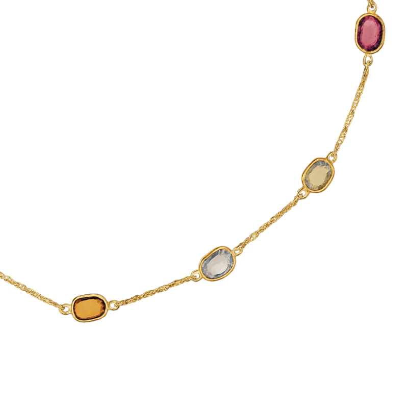 14ct Gold Amethyst, Golden Citrine and Blue Topaz Necklace