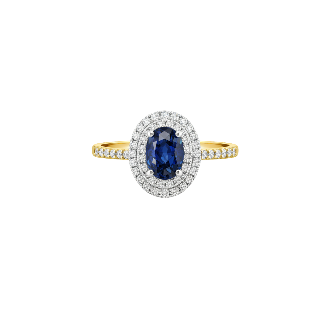 The Corrine – Sapphire & Diamond Double Halo Ring - Appleby Jewellers Dublin