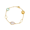 Gold bracelet with colorful gemstones on a white background