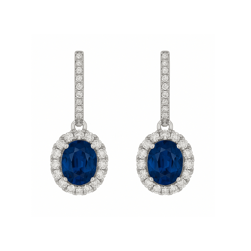 Oval Blue Sapphire and Diamond Drop Earrings - Appleby Jewellers Dublin