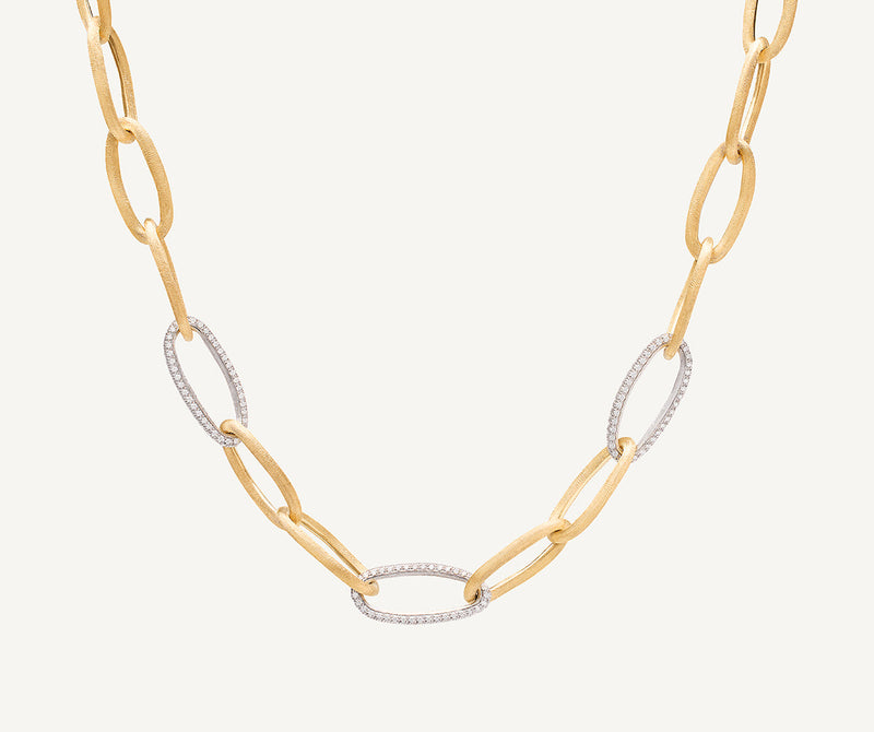 JAIPUR  18ct yellow gold elongated link necklace with pavé diamond links