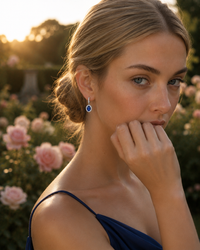 Oval Blue Sapphire and Diamond Drop Earrings
