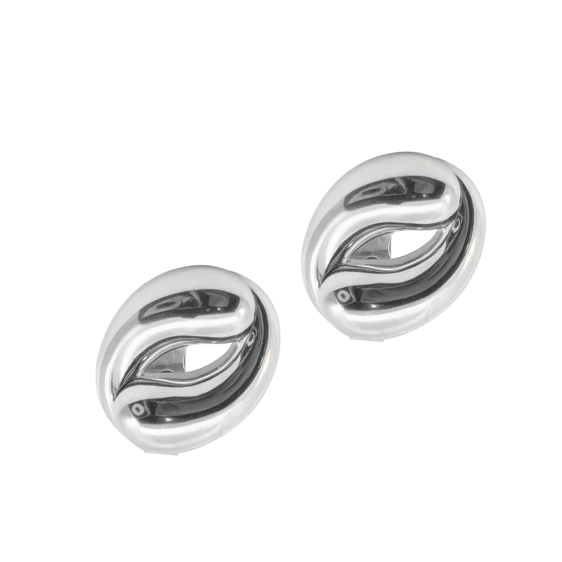 Pair of silver earrings on a white background