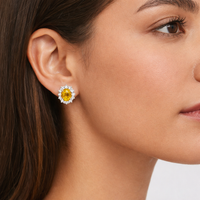 Yellow Sapphire & Diamond Stud Earrings – 18ct White Gold