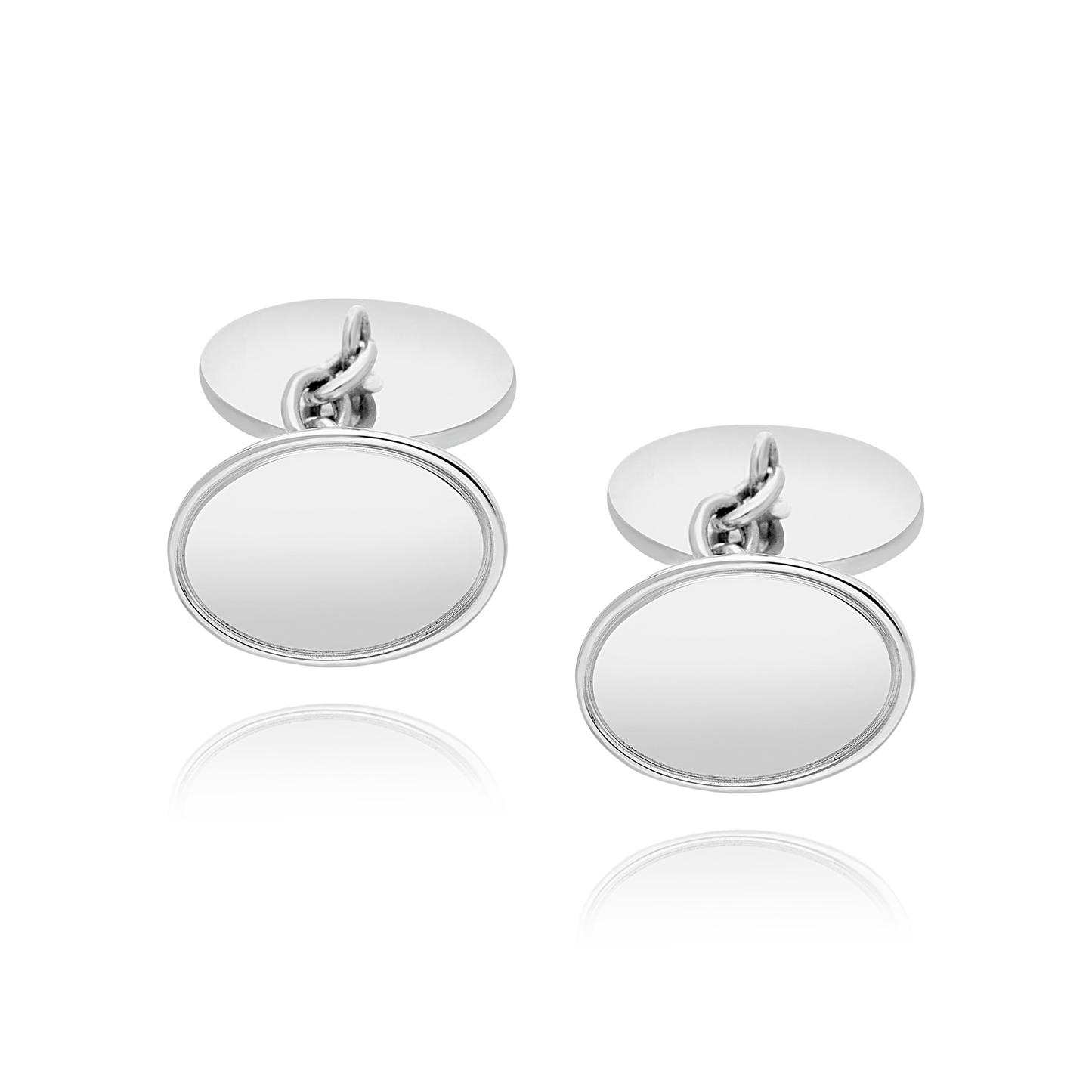 Silver Oval Cufflinks With Engraved Border