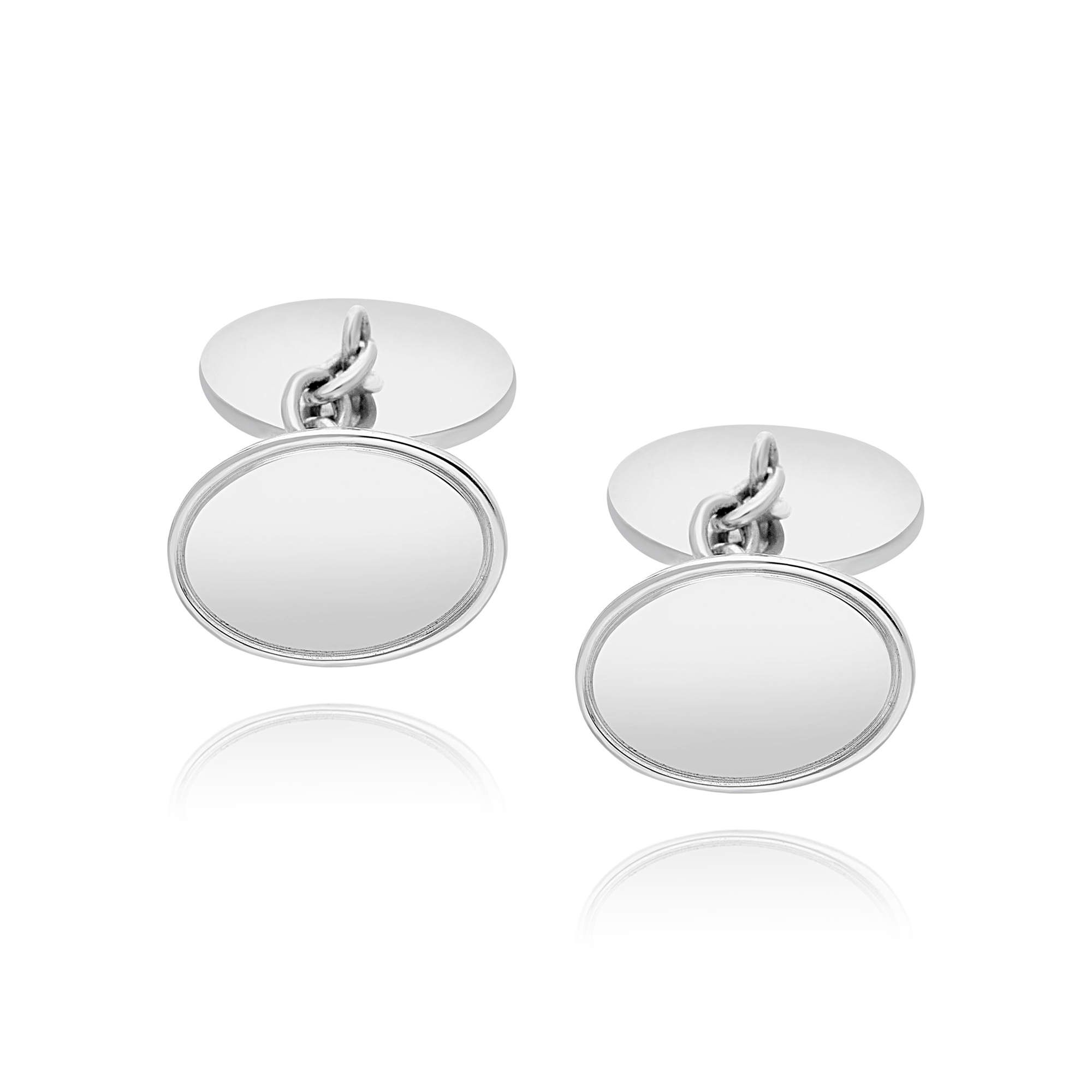 Silver Oval Cufflinks With Engraved Border