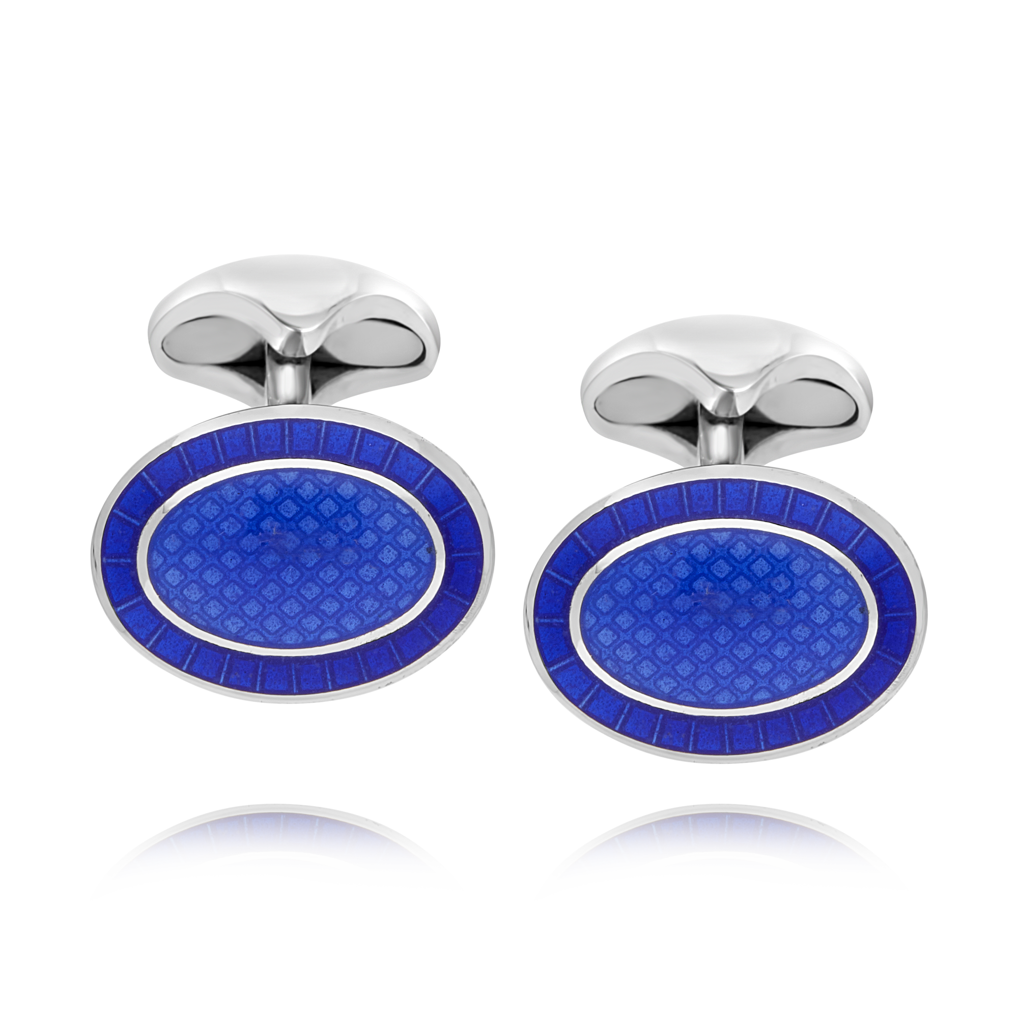 Silver Oval Cufflinks with Blue Enamel