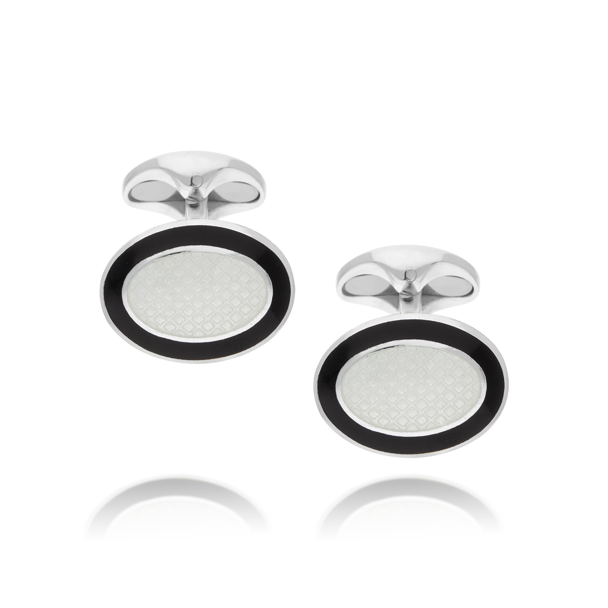 Navy and White Enamel Silver Oval Cufflinks