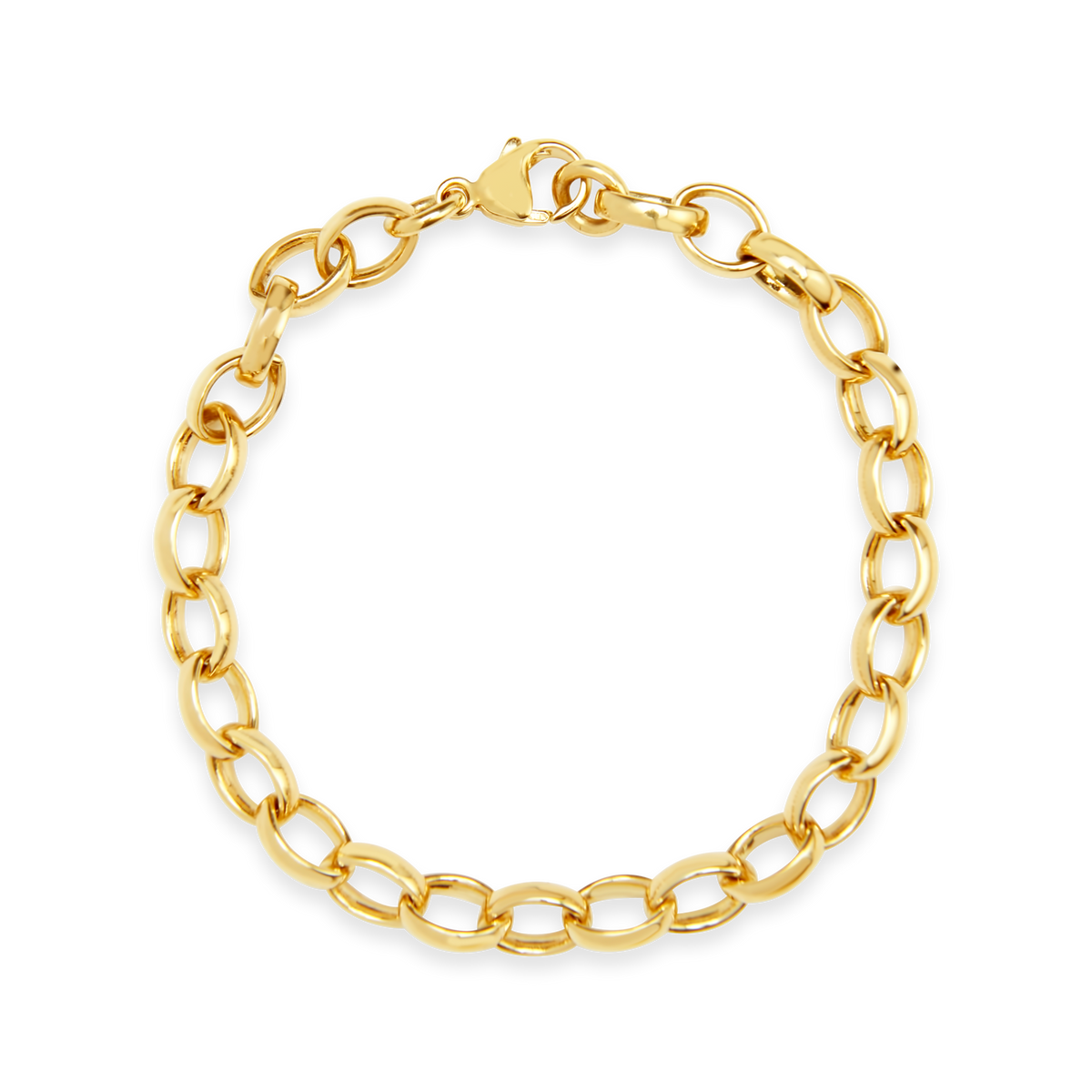 18ct gold oval belcher bracelet with polished links, crafted by Appleby Jewellers Dublin, displayed on a neutral background.