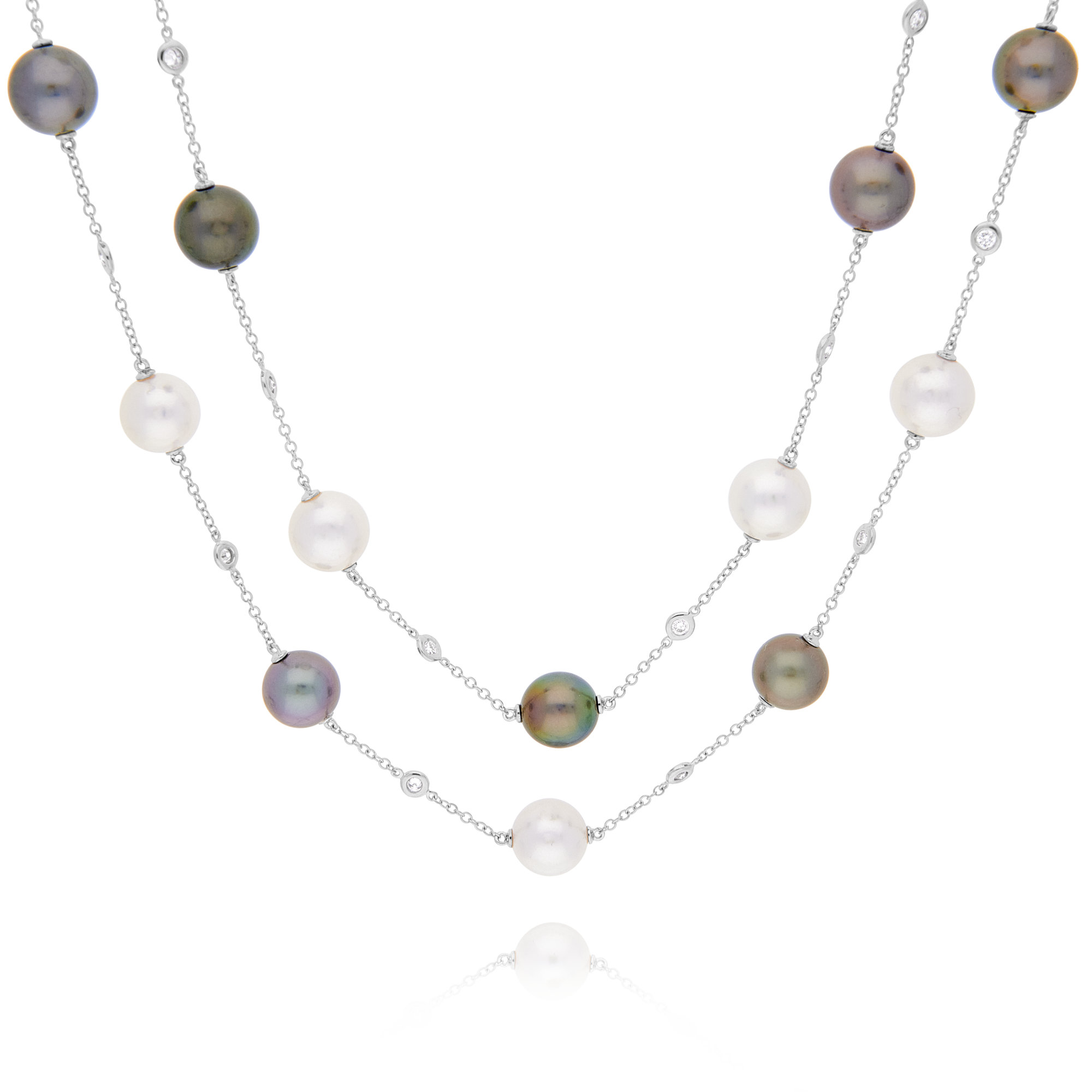 Multicoloured Akoya Pearl and Diamond White Gold Necklace