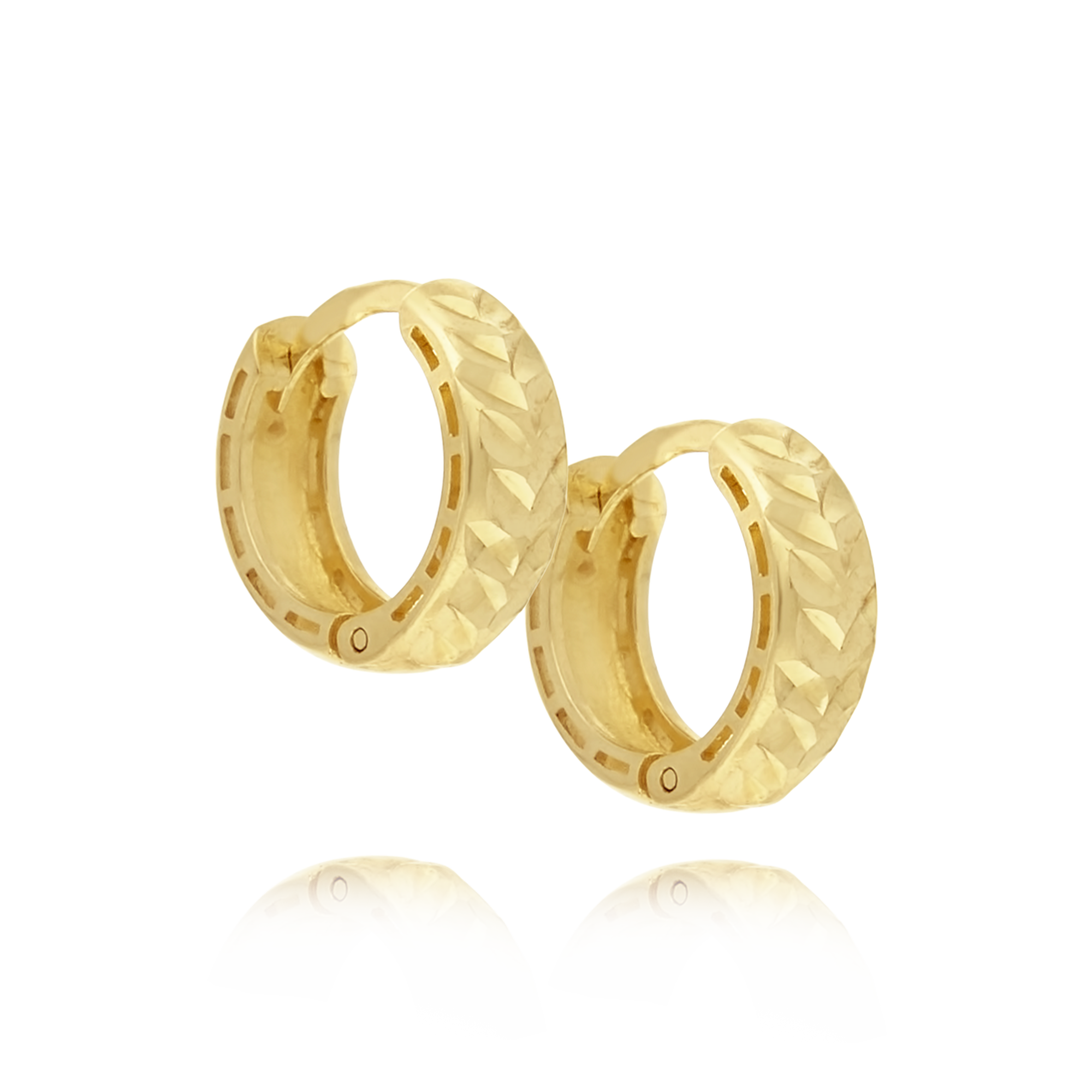 9ct Gold Leaf Cut Huggie Hoop Earrings