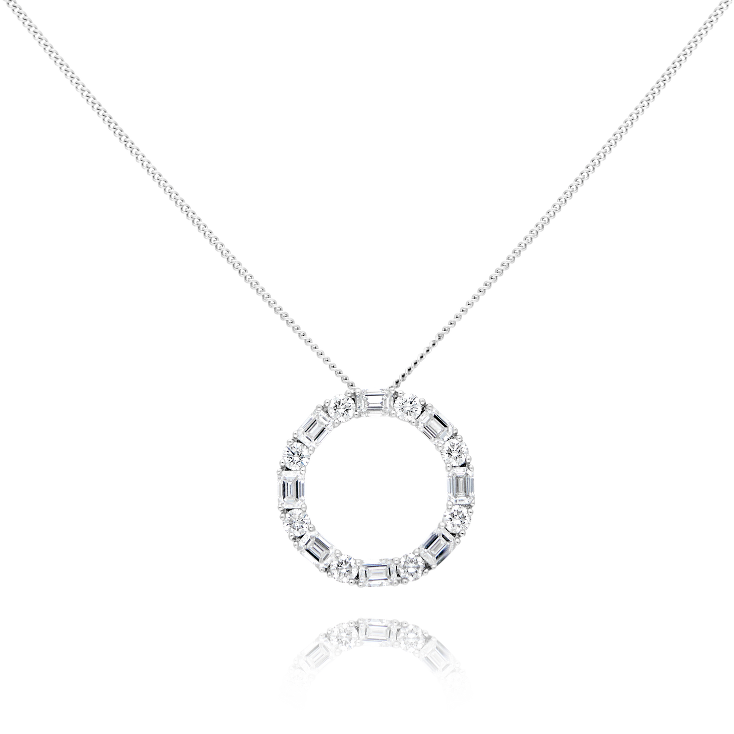 Baguette and Round Diamond Circle Pendant, Larger Size