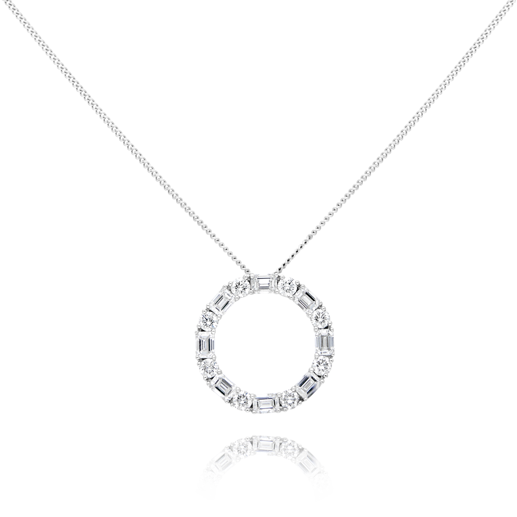 Baguette and Round Diamond Circle Pendant, Larger Size