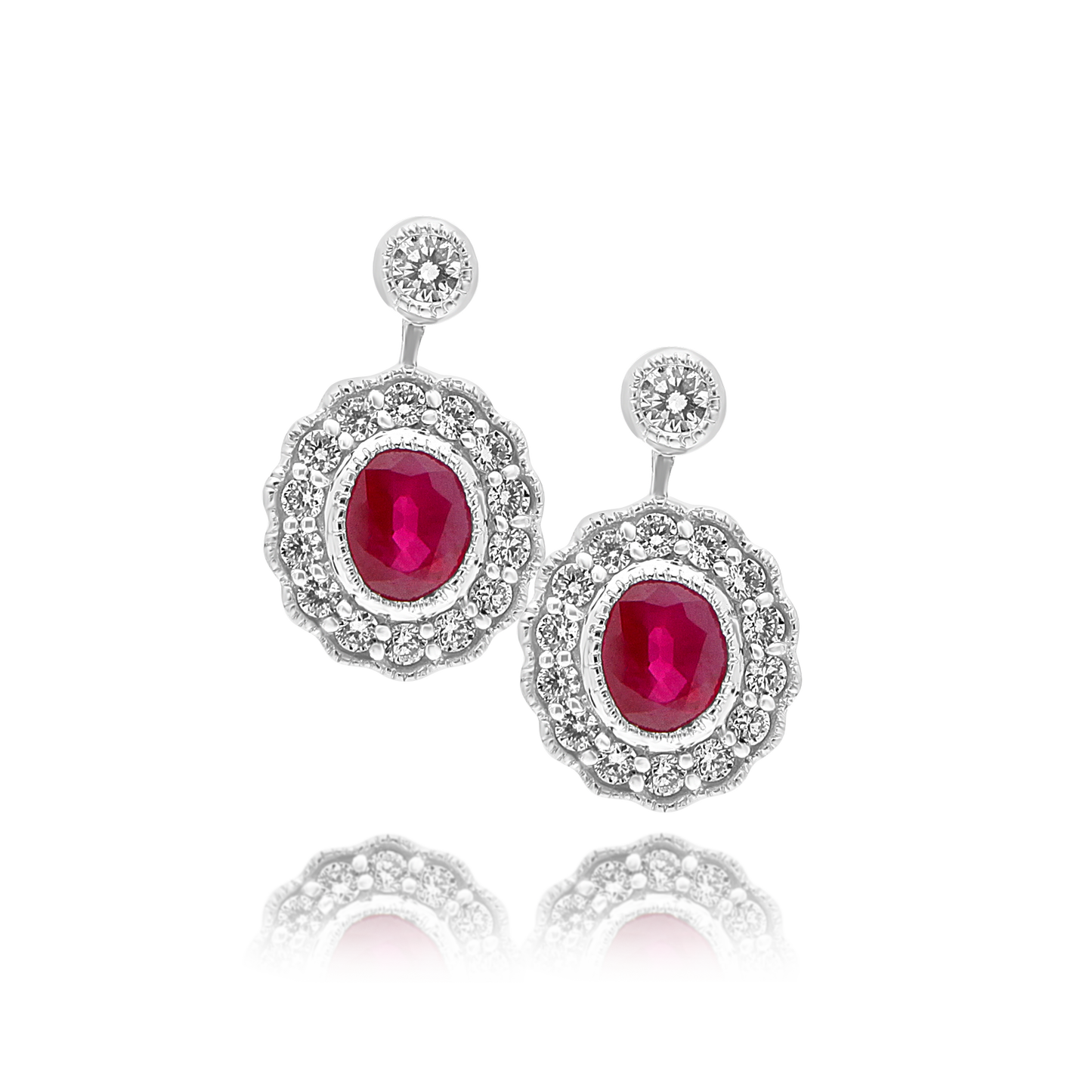 Ruby and Diamond Earrings with Small Drop