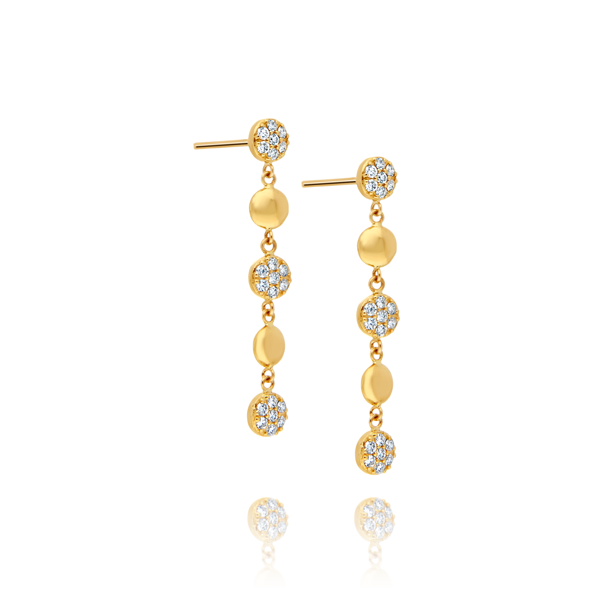 Gold and Diamond Circle Drop Earrings