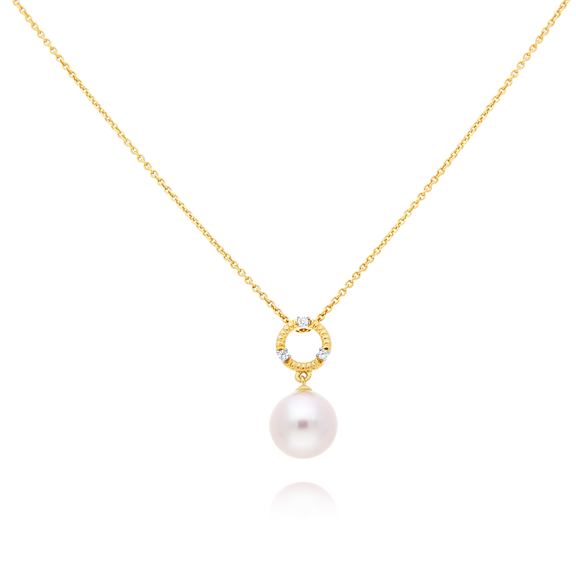 Gold Pearl and Diamond Circle Pendant