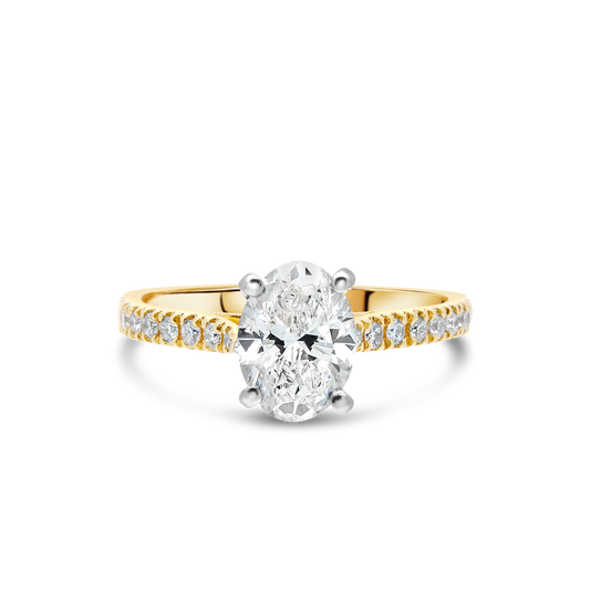 The "J'adore" Oval Diamond with Pavé Band Yellow Gold