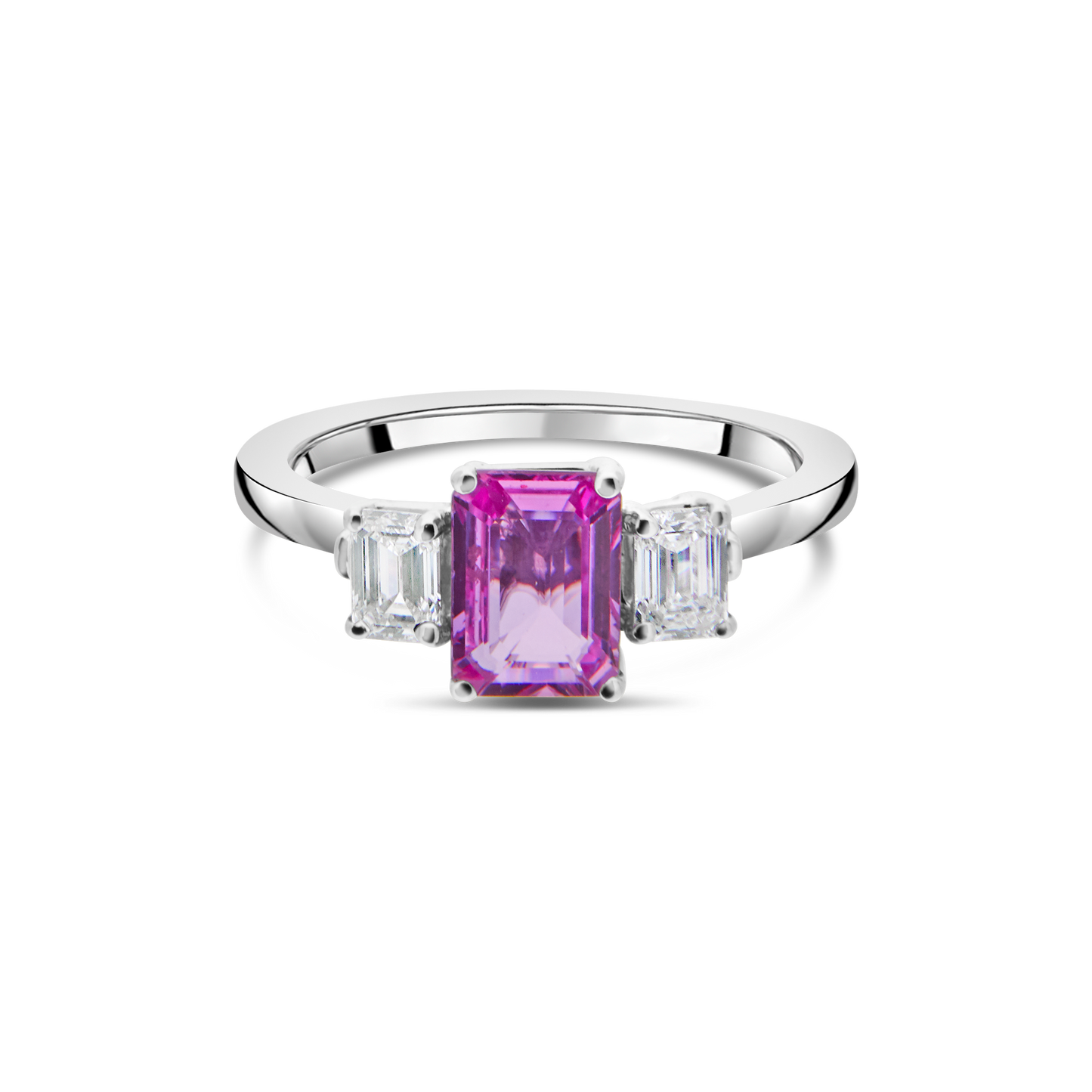 Pink Sapphire and Diamond Trilogy, White Gold