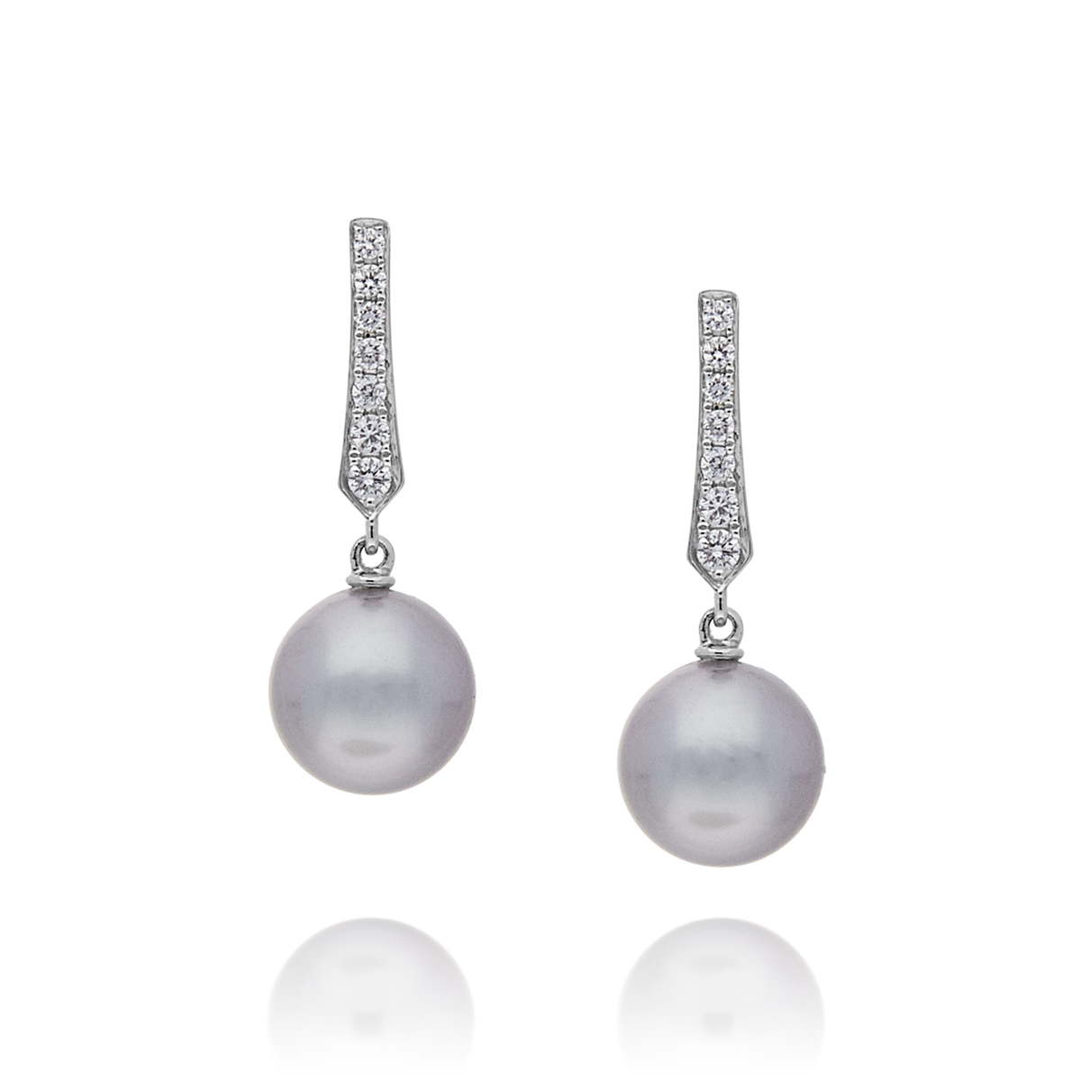18ct Tahitian pearl and diamond earrings featuring elegant design, crafted by Appleby Jewellers Dublin.