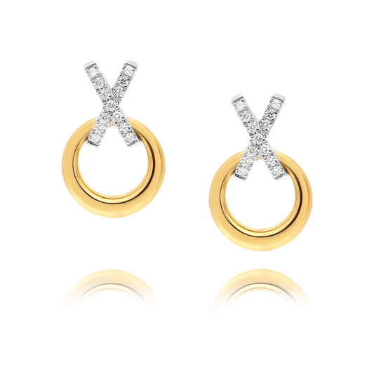 Gold Circle and X Diamond Earrings