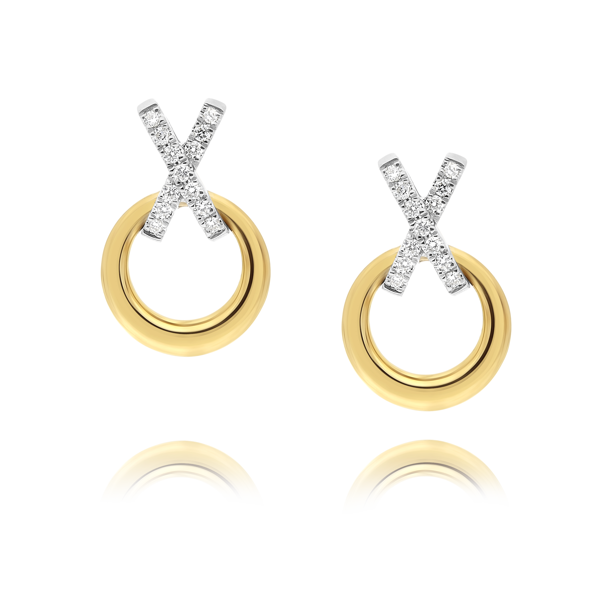 Gold Circle and X Diamond Earrings