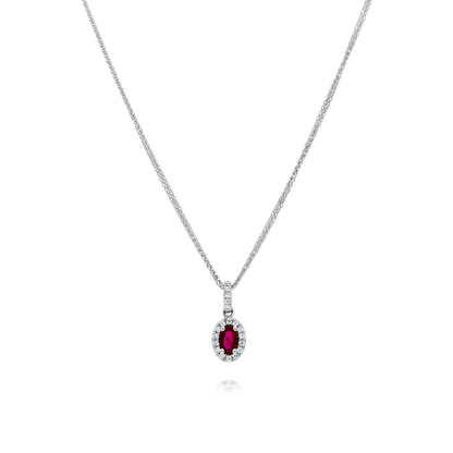 9ct White Gold Ruby and Diamond Pendant with Chain