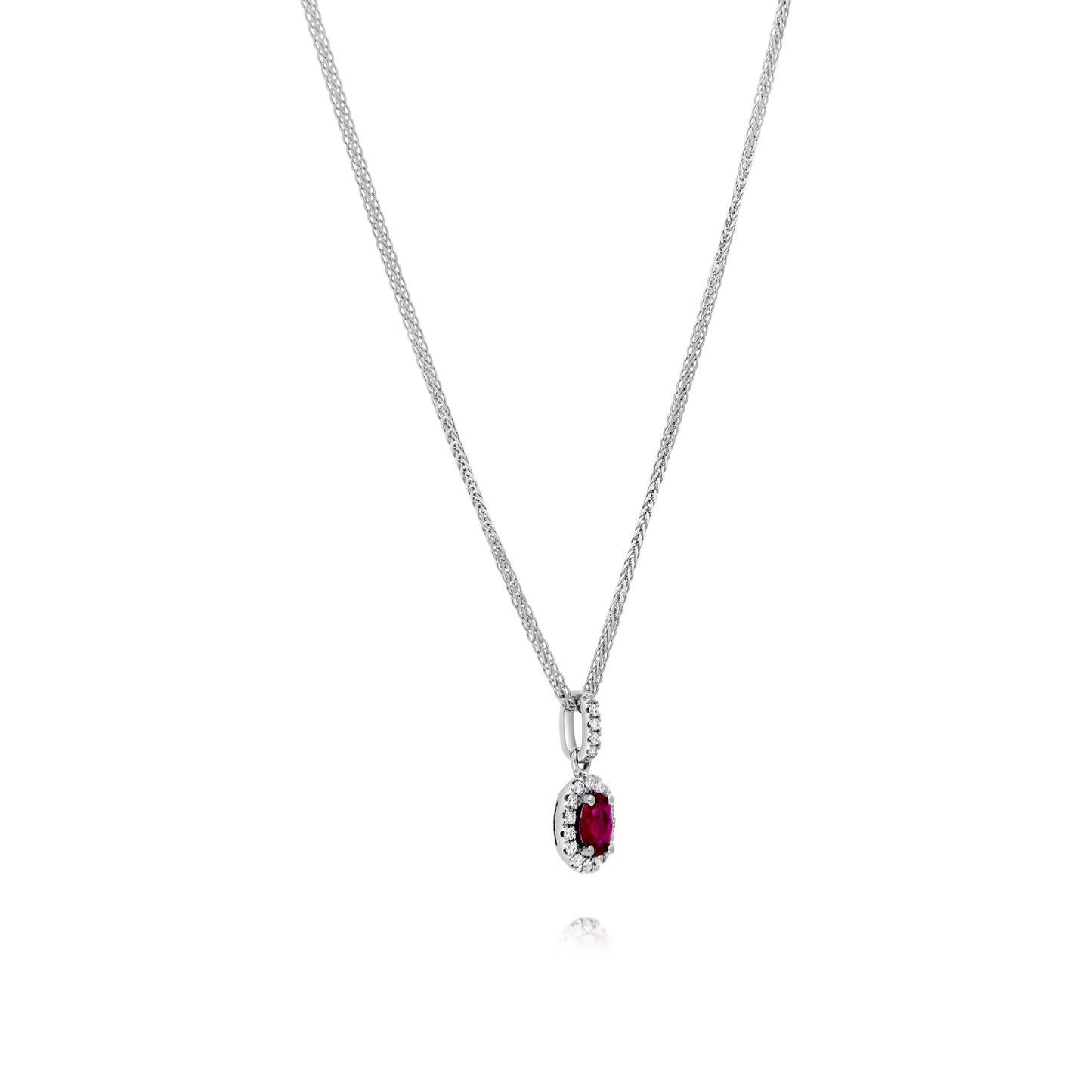 9ct White Gold Ruby and Diamond Pendant with Chain