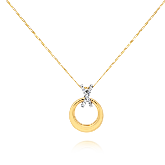 Gold Circle and X Diamond Pendant