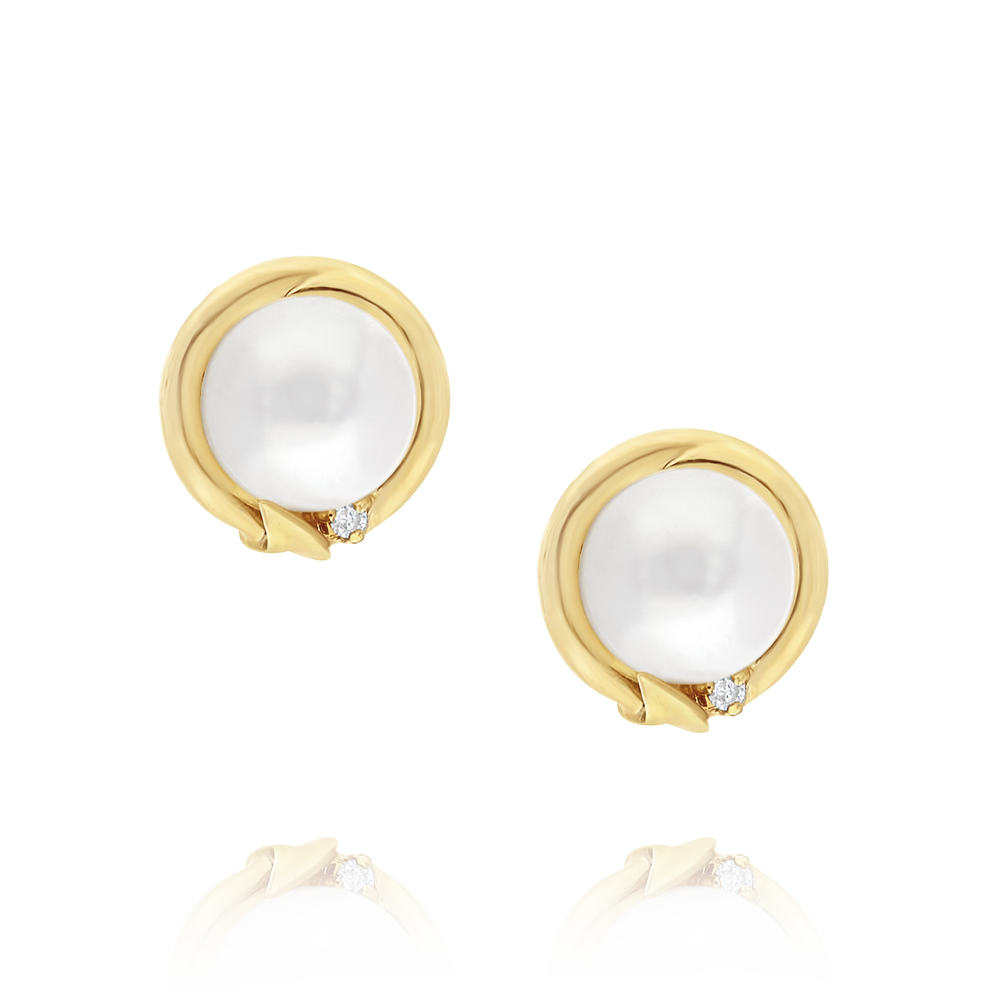 Yellow Gold Pearl and Diamond Stud Earrings