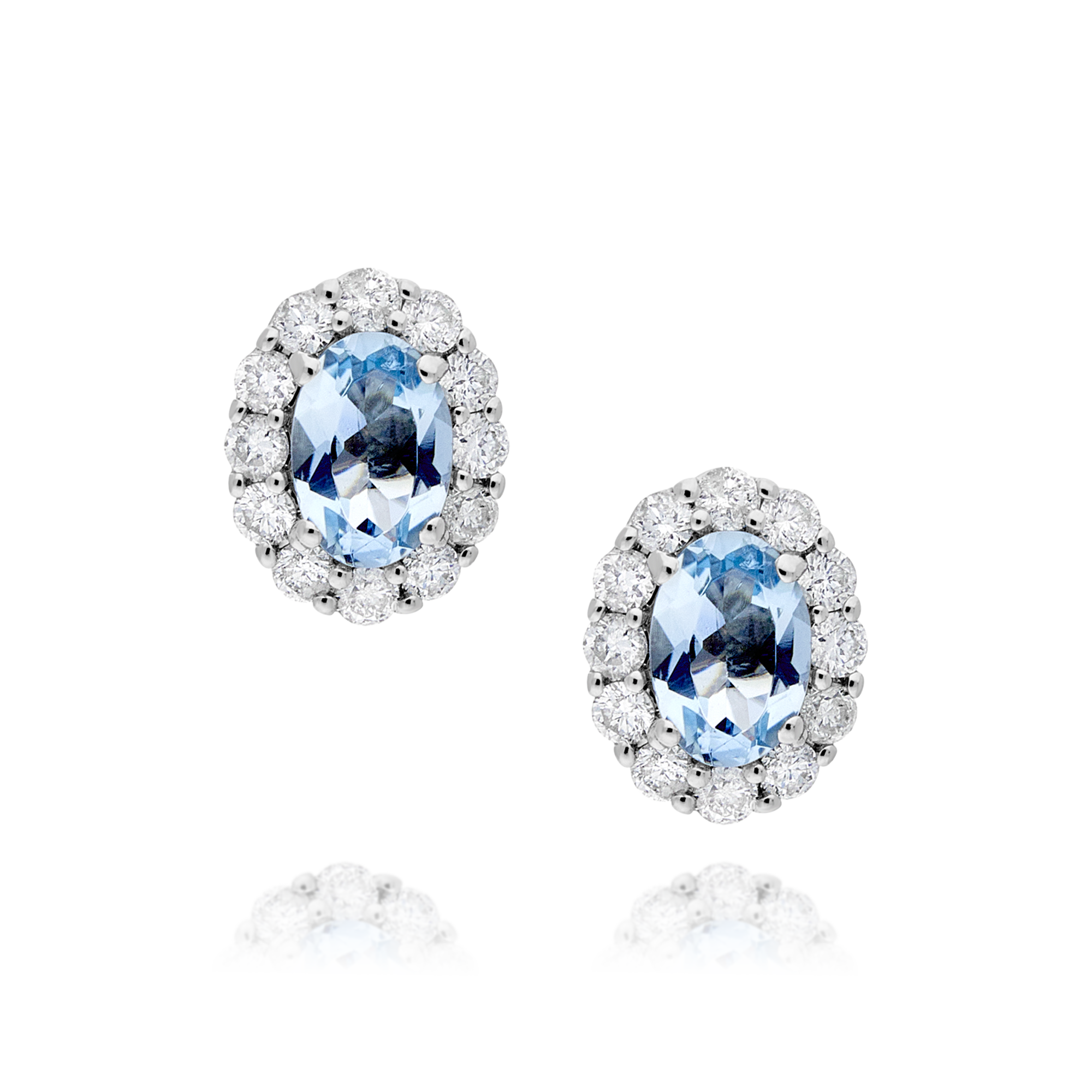 Aquamarine and Diamond Oval Stud Earrings