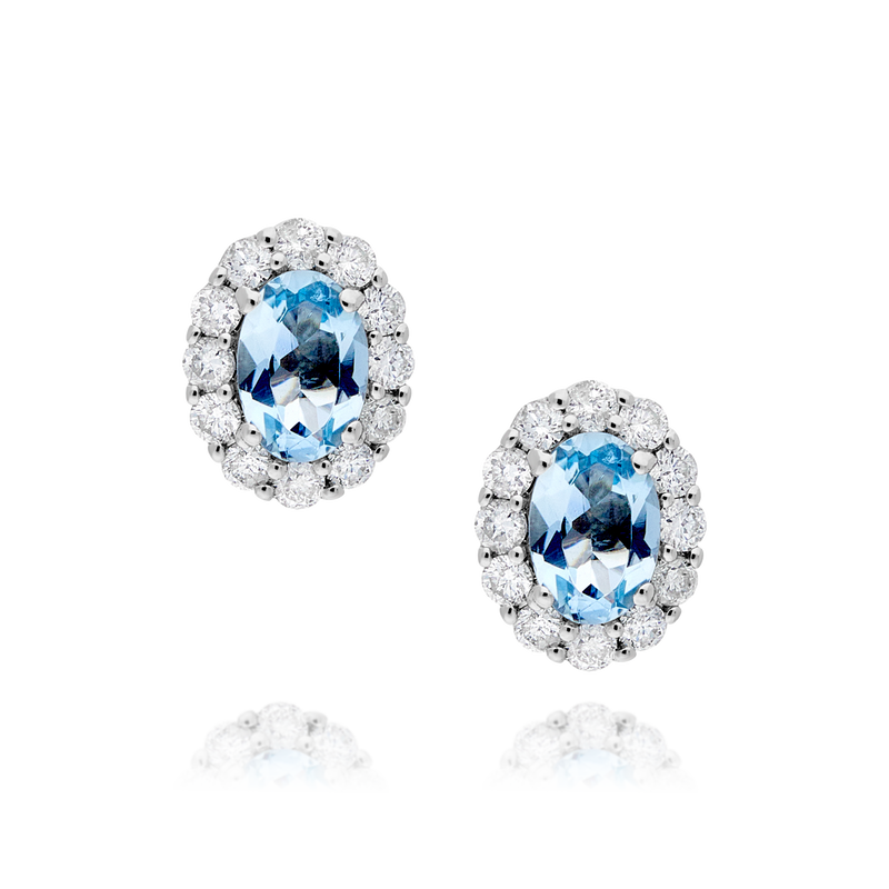 Aquamarine and Diamond Oval Stud Earrings