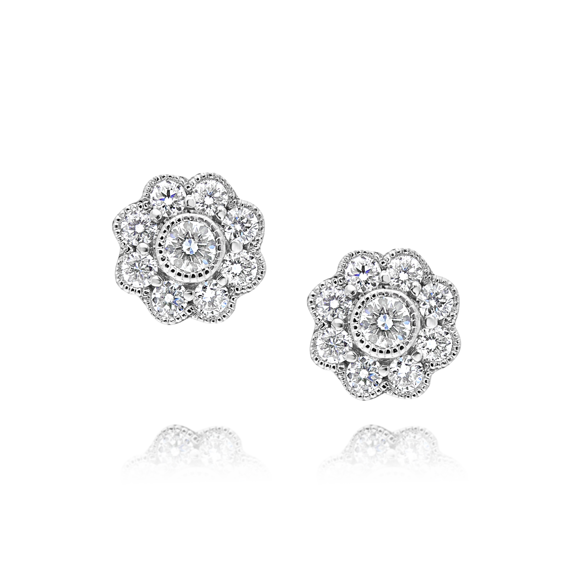Diamond Bezel Flower Stud Earrings