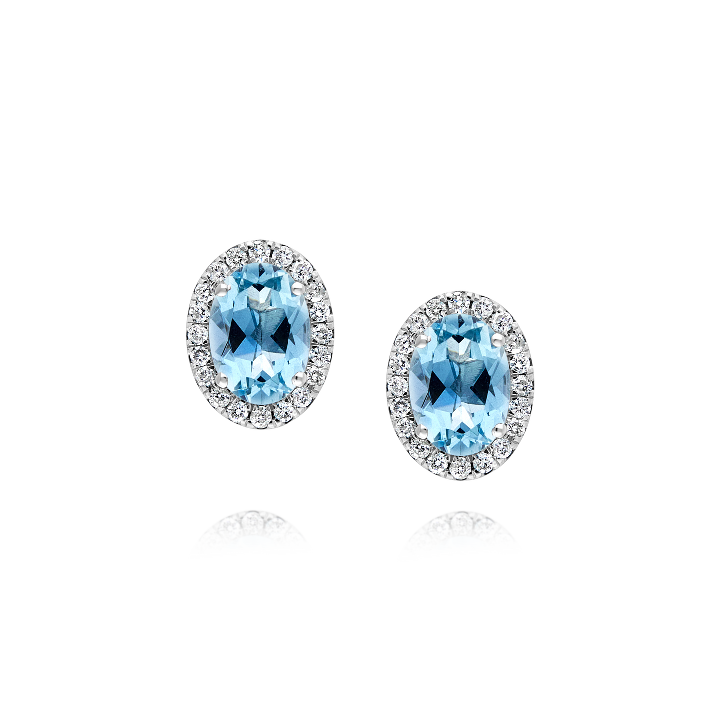 Aquamarine and Diamond Oval Stud Earrings