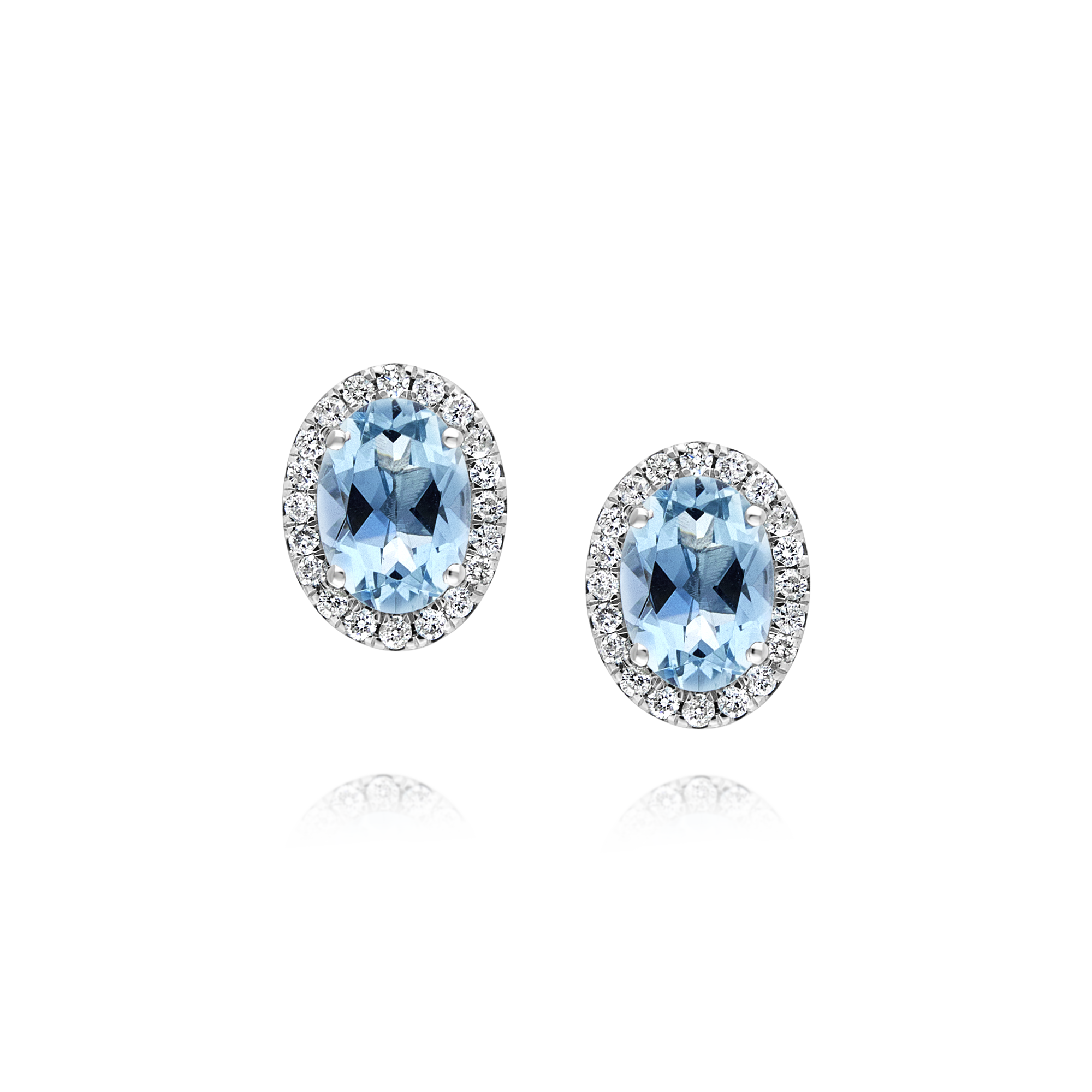 Aquamarine and Diamond Oval Stud Earrings