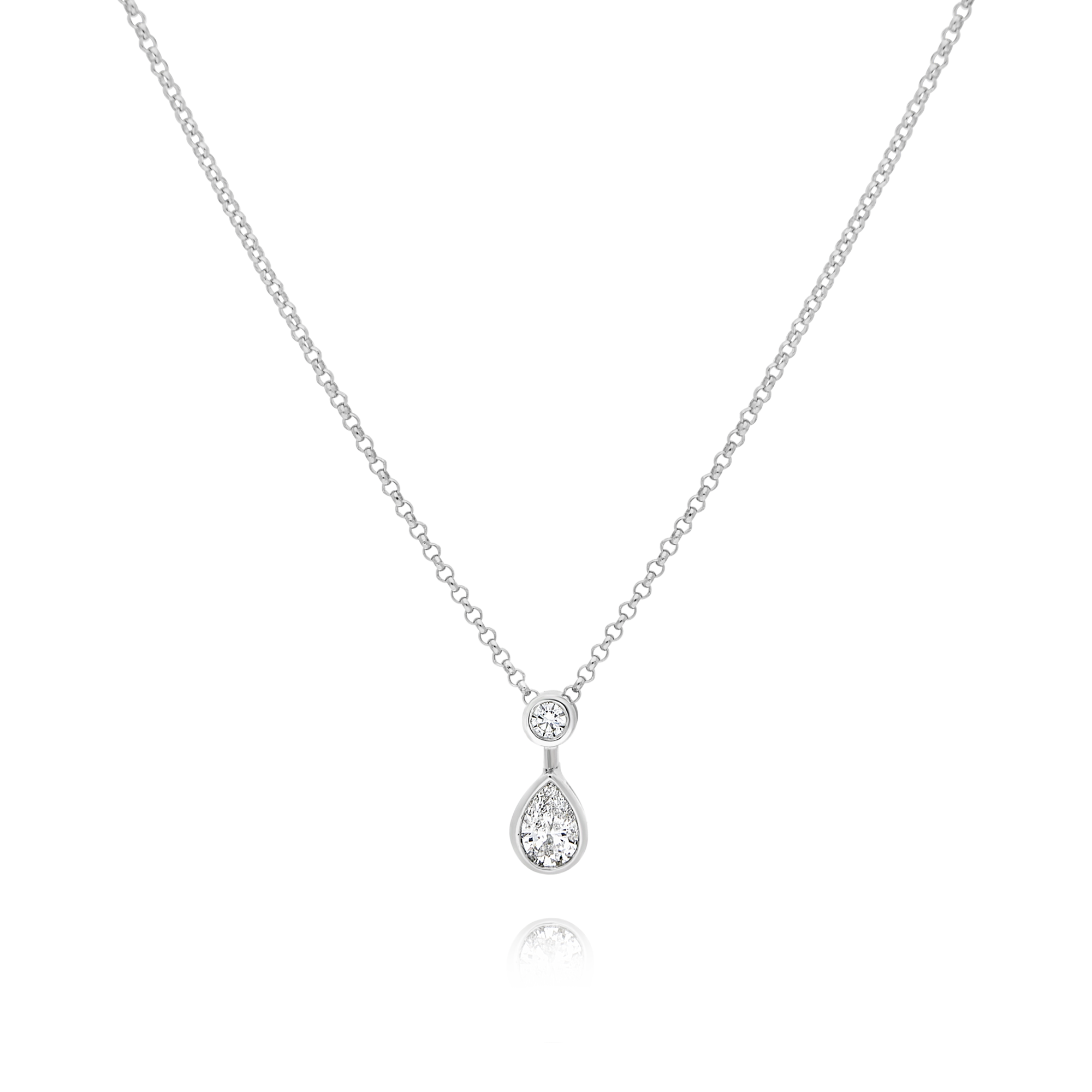 White Gold Diamond Droplet Pendant with Bezel