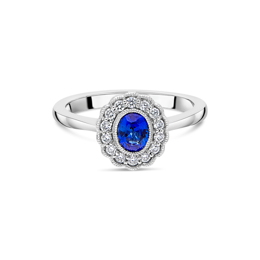 Platinum "Tinsel" Sapphire and Diamond Cluster Ring