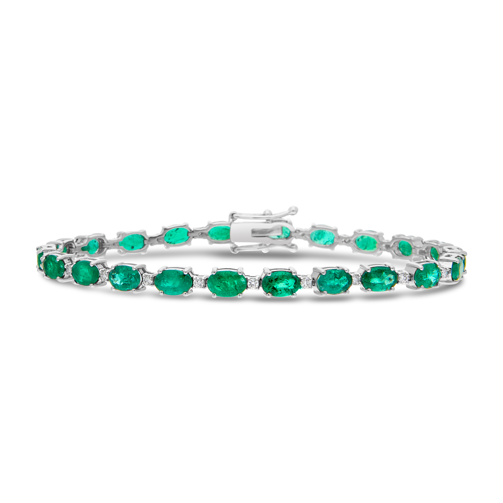 Oval Emerald and Diamond Intervals Tennis Bracelet