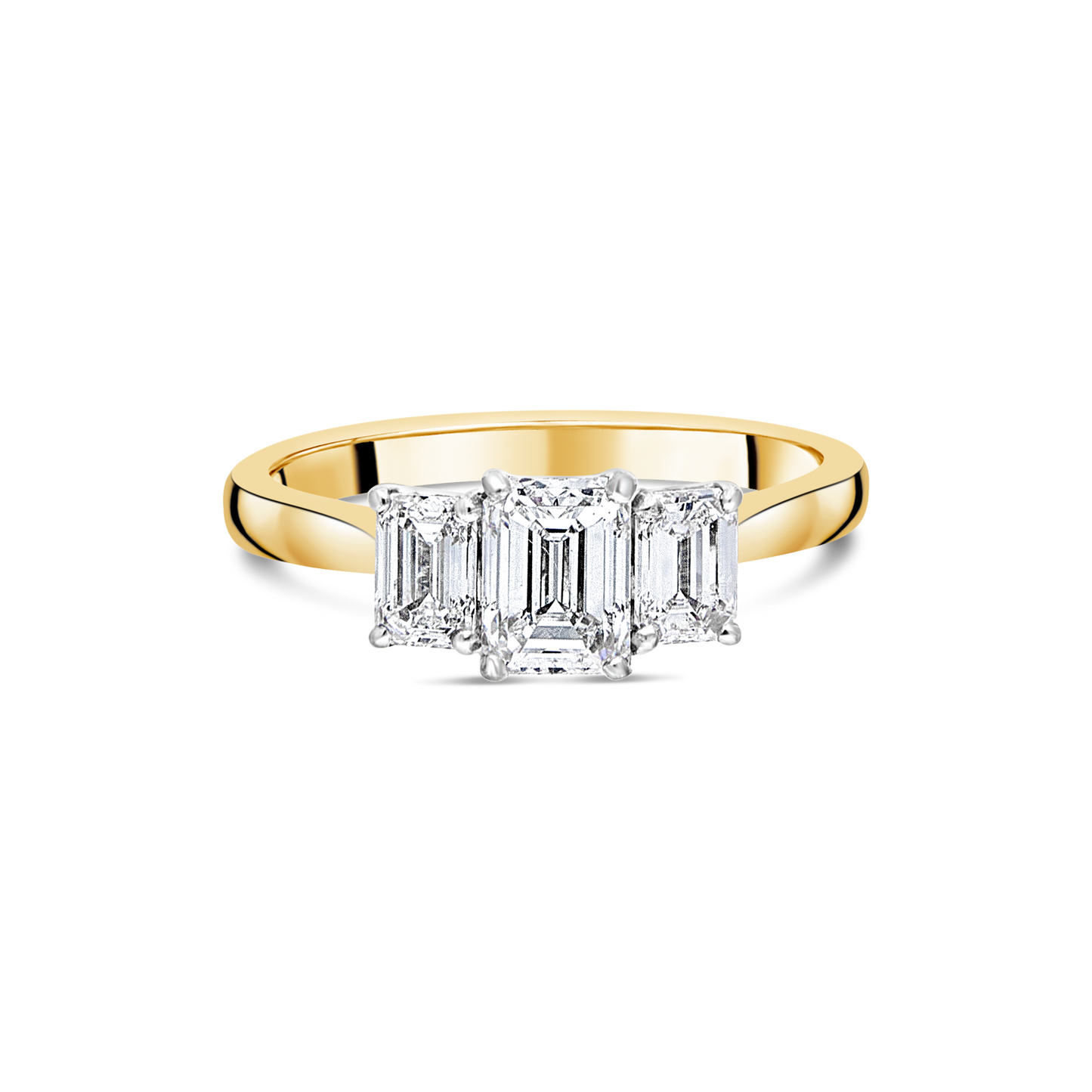 Three Stone Emerald Cut Diamond Ring in 18ct Yellow Gold