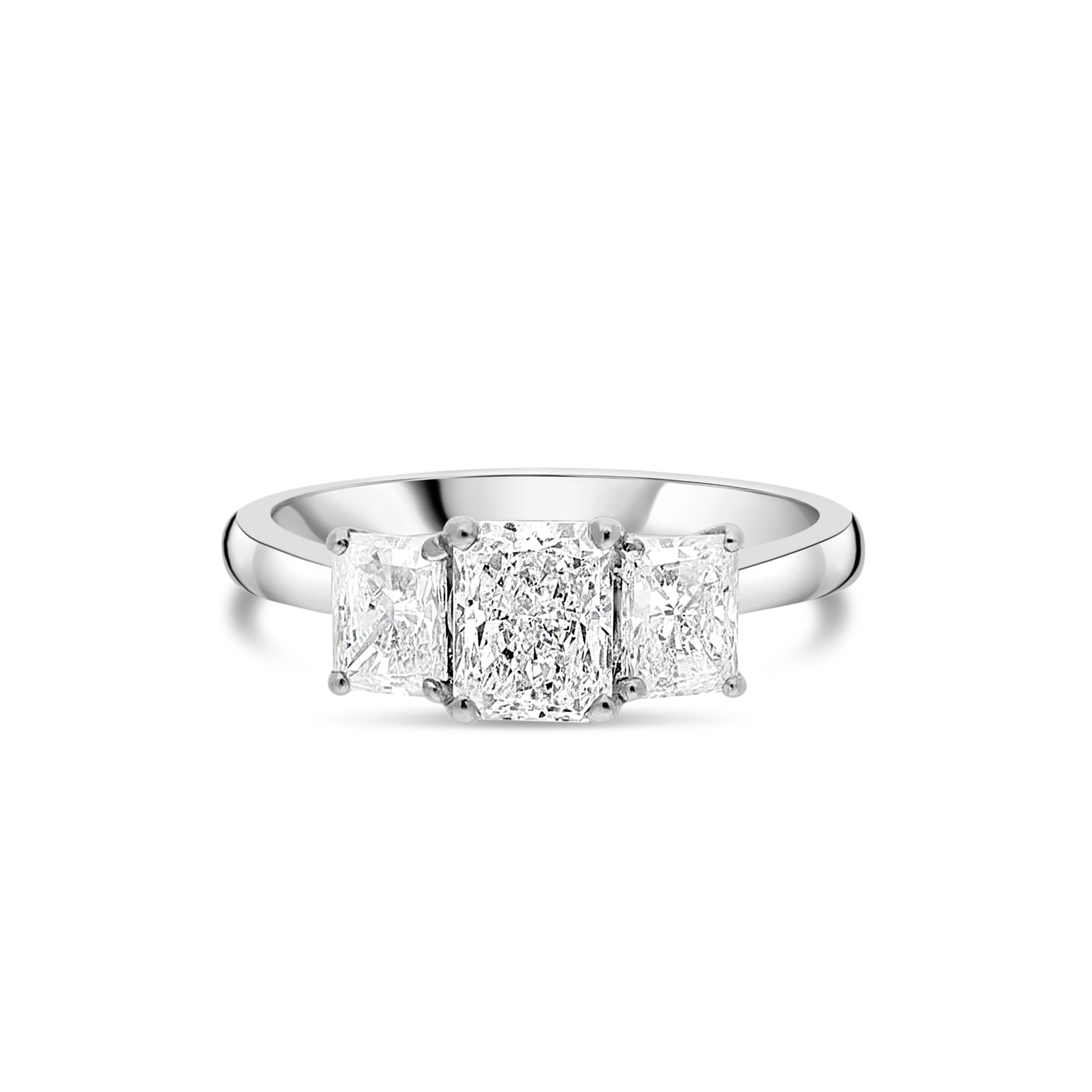 Three Stone Radiant Platinum Diamond Ring