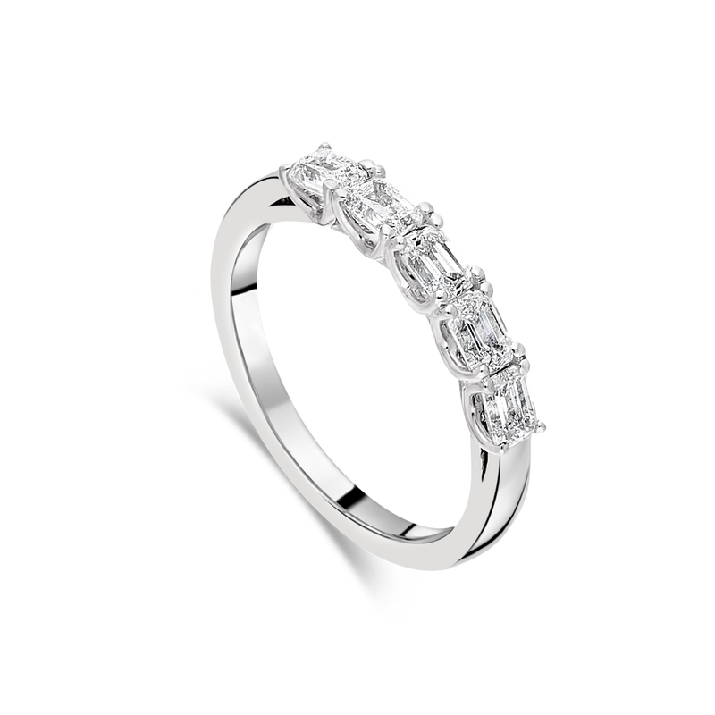 Platinum "Tulip" Five Stone Emerald-Cut Diamond Eternity Ring