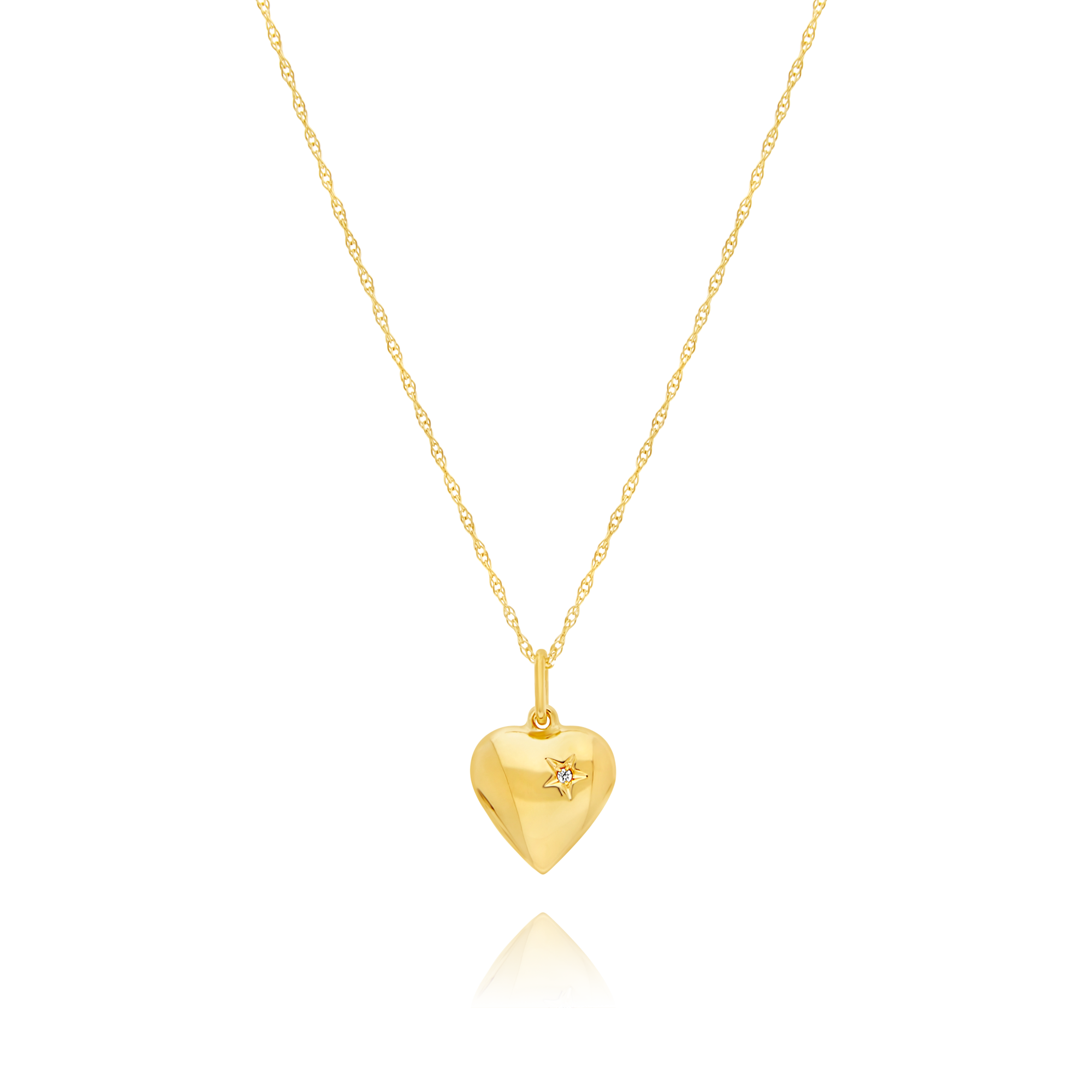 Yellow Gold Diamond Puff Heart Pendant