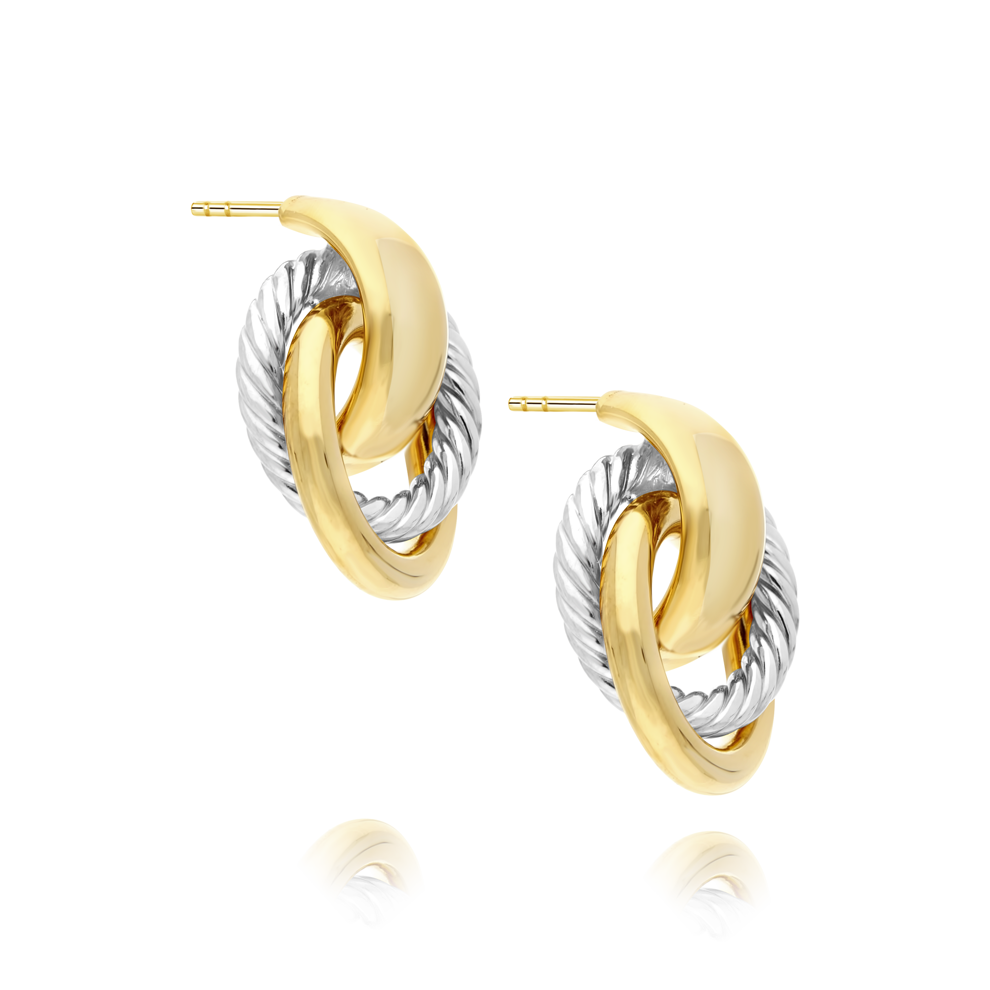 Two-tone Gold Overlapping Contrast Matte and Rope Hoop Earrings