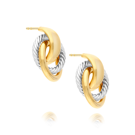 Two-tone Gold Overlapping Contrast Matte and Rope Hoop Earrings