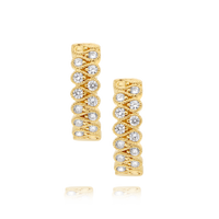 Yellow Gold Diamond Wave Huggie Earrings