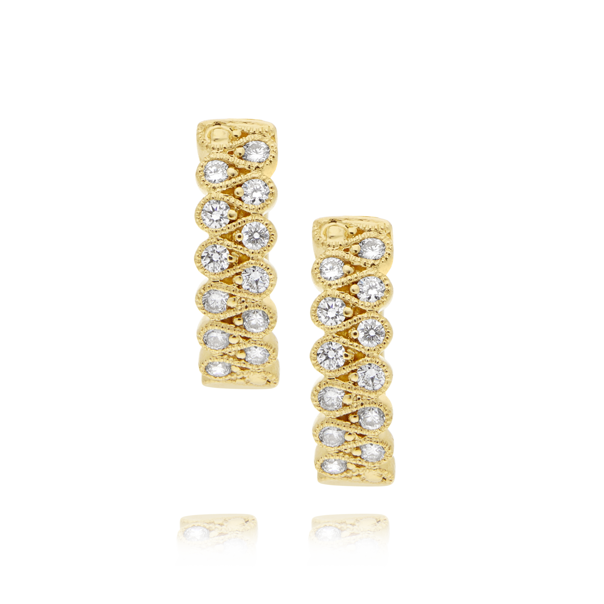 Yellow Gold Diamond Wave Huggie Earrings