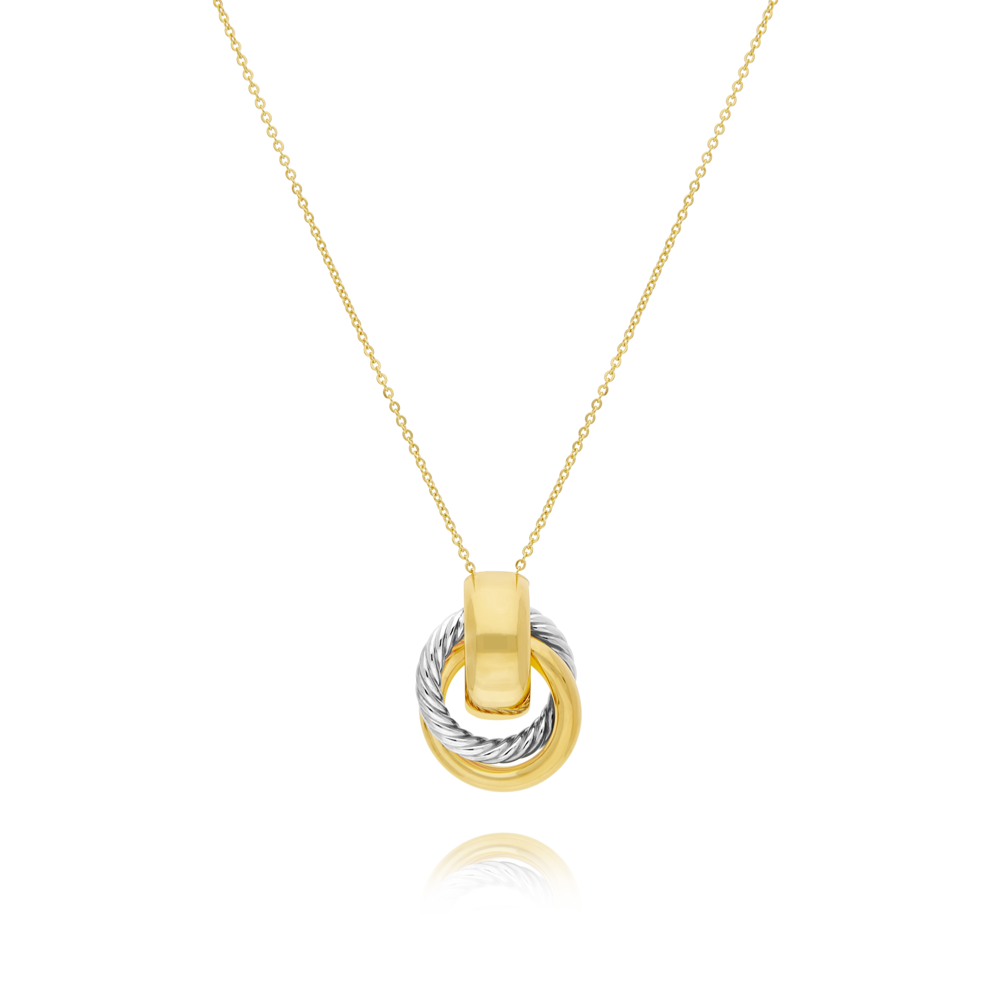 Two-Tone Gold Double Circle Pendant with Rope Texture