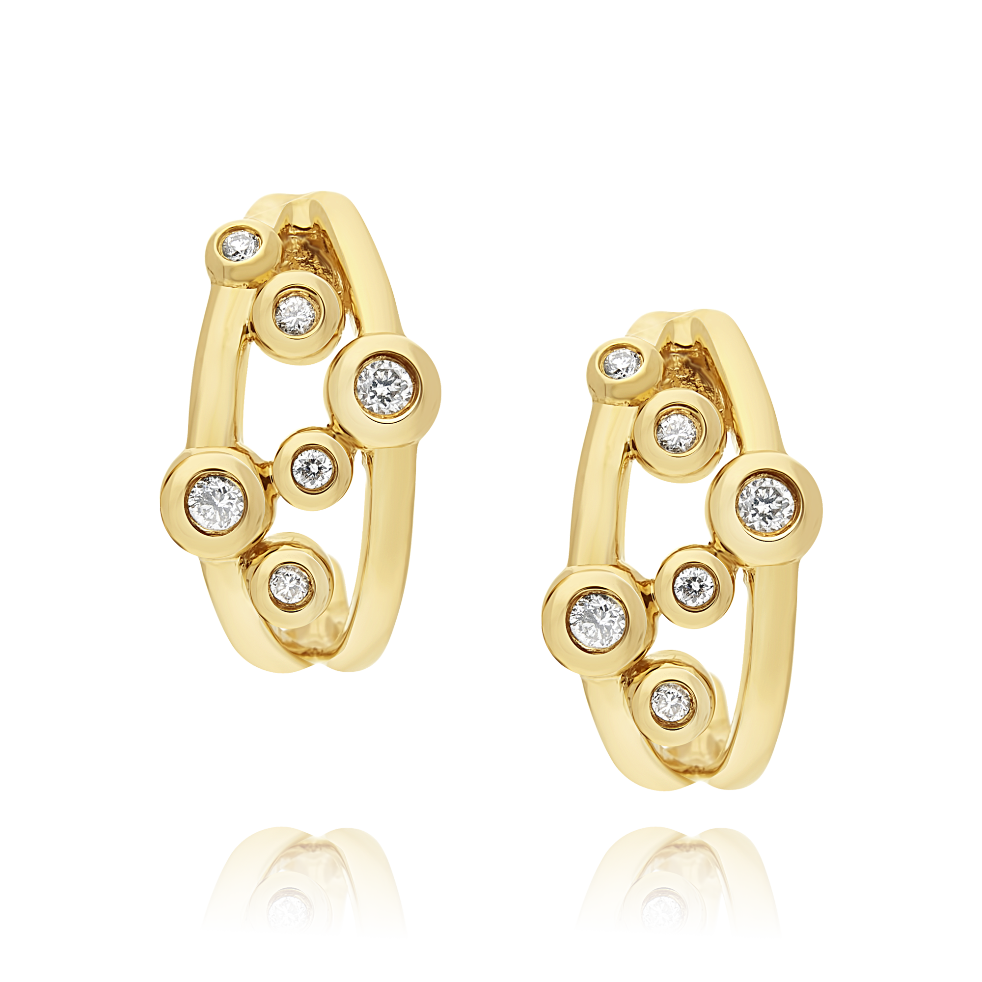 Yellow Gold Diamond Bubble Curved Earrings