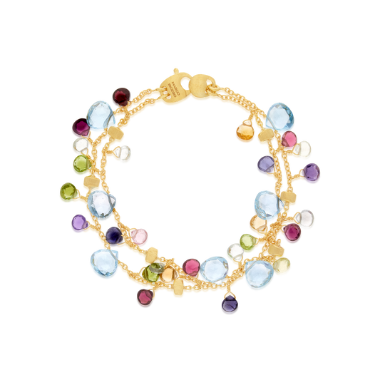 Marco Bicego Paradise Collection 18ct Yellow Gold Blue Topaz and Mixed Gemstone Double Strand Bracelet