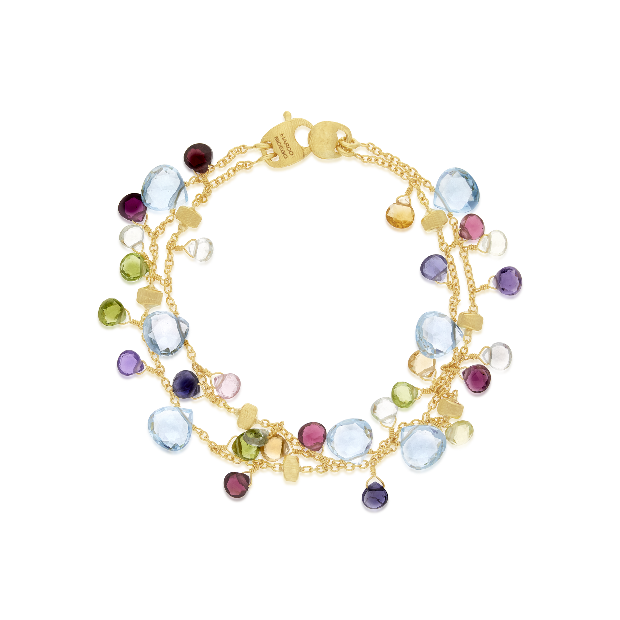 Marco Bicego Paradise Collection 18ct Yellow Gold Blue Topaz and Mixed Gemstone Double Strand Bracelet