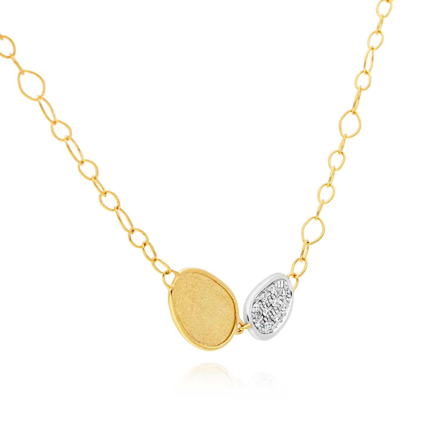 Marco Bicego Lunaria Collection 18ct Yellow Gold and Diamond Petite Double Leaf Necklace